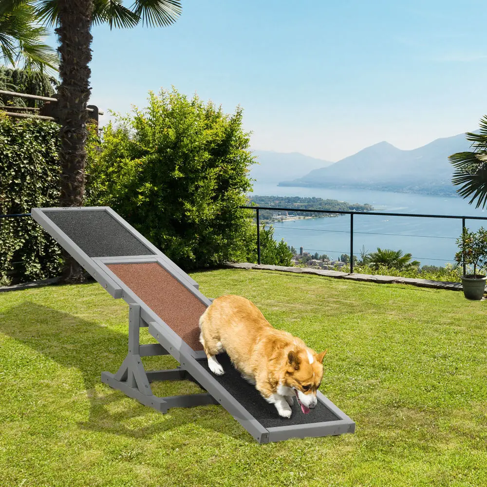 PawHut Wooden Dog Agility Seesaw for Training & Exercise, Platform Run Game Toy, Weather-Resistant Pet Supplies, 71" L x 12" W x 12" H, Gray