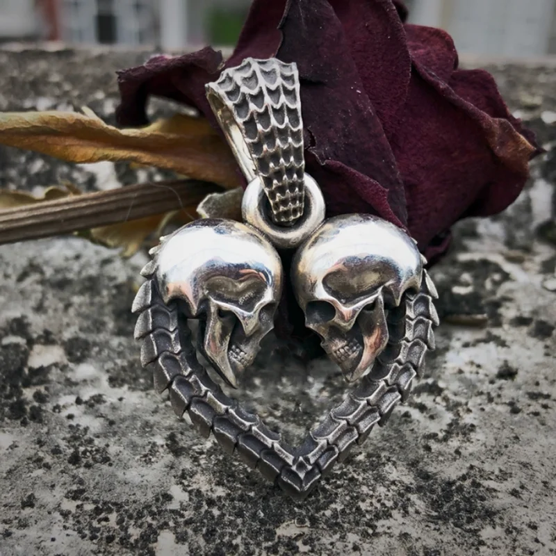 Skull Heart 925 Sterling Silver Necklace Pendant Round Bead Pendant Couples Gifts EDC Pendant