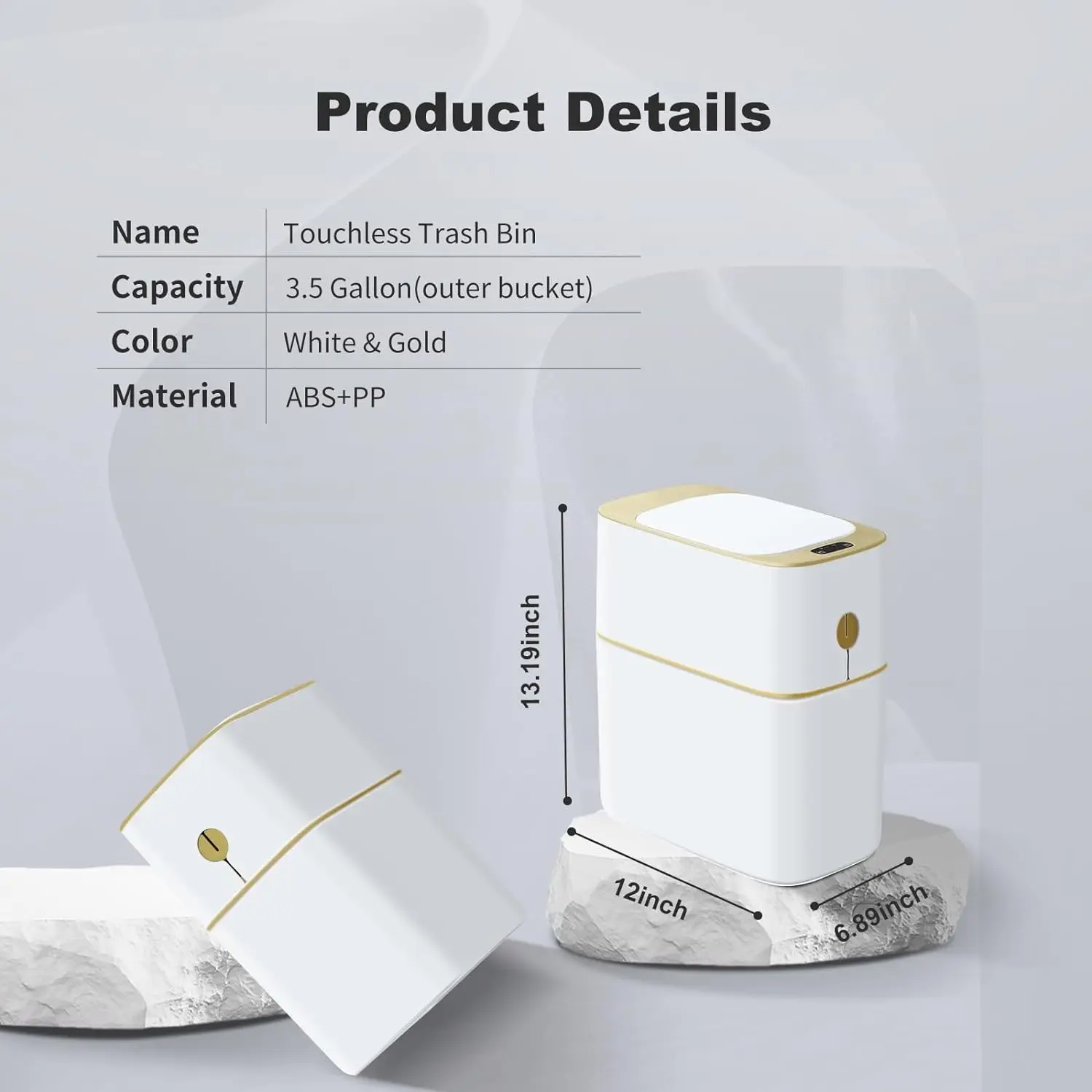 

Bathroom Trash Can Automatic 3.5 Gallon Garbage Can Touchless Gold Trash Can with Lid Small Plastic Slim Waste Basket