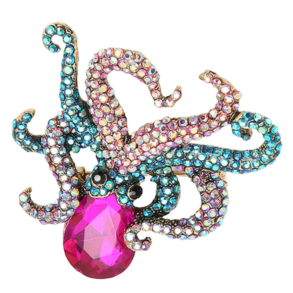 

Fashion Purple Head Octopus Pin Brooch Rhinestone Pins Metal Alloy Sea Life Brooch 4.4 * 4.5cm Animal Jewelry Brooch Hat Bag