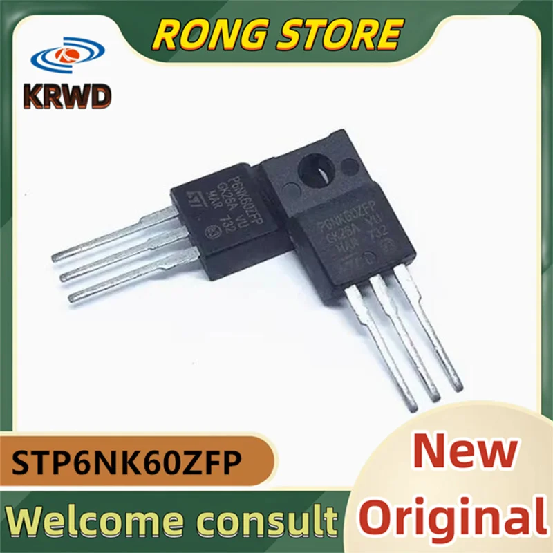 10PCS P6NK60ZFP New Original  STP6NK60ZFP TO-220F 6A/600V