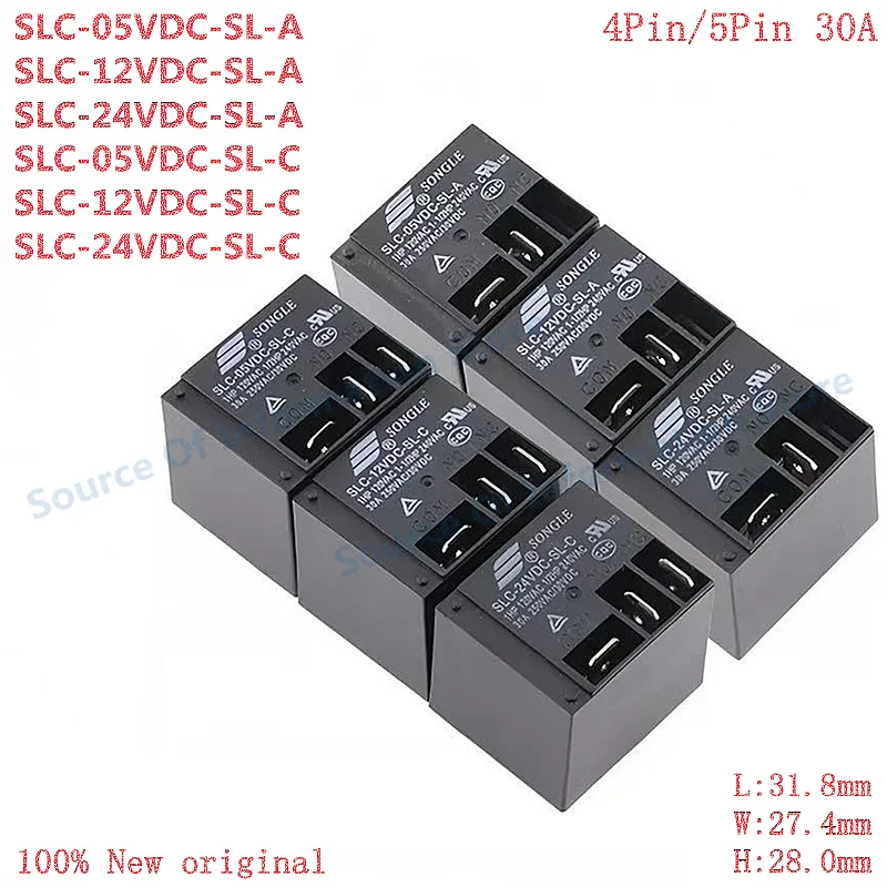 10Pcs SLC-05/12/24VDC-SL-A-C T91 Power Relay 5V 12V 24V 4Pin/5Pin 30A 100% New