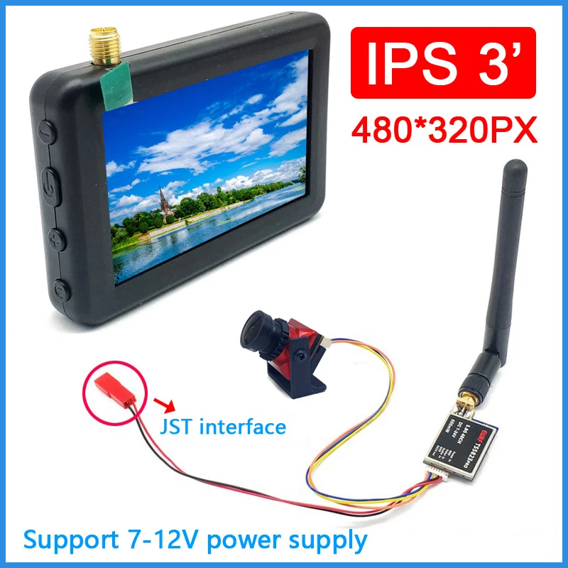 Micro 5.8G 40CH 3 Inch LCD 480x320 Auto Search FPV Monitor with 600mW vtx transmitter and CMOS 1500TVL fpv camera for RC Drone