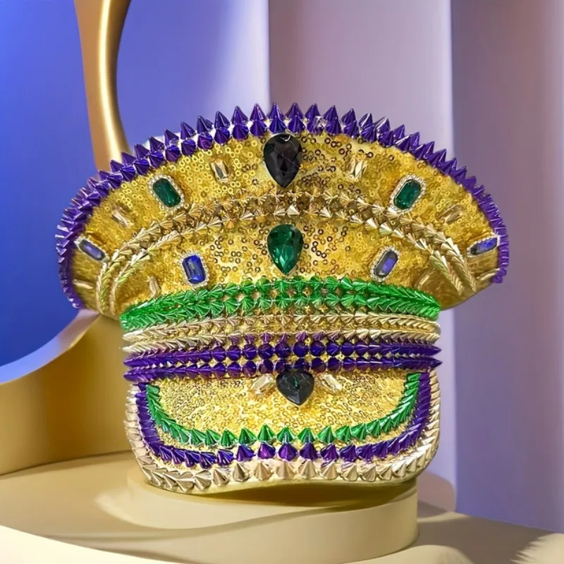 

Капитанская шляпа в стиле стимпанк со стразами для карнавала, Марди Гра, винтажные военные аксессуары и кепка для мужчин и женщин