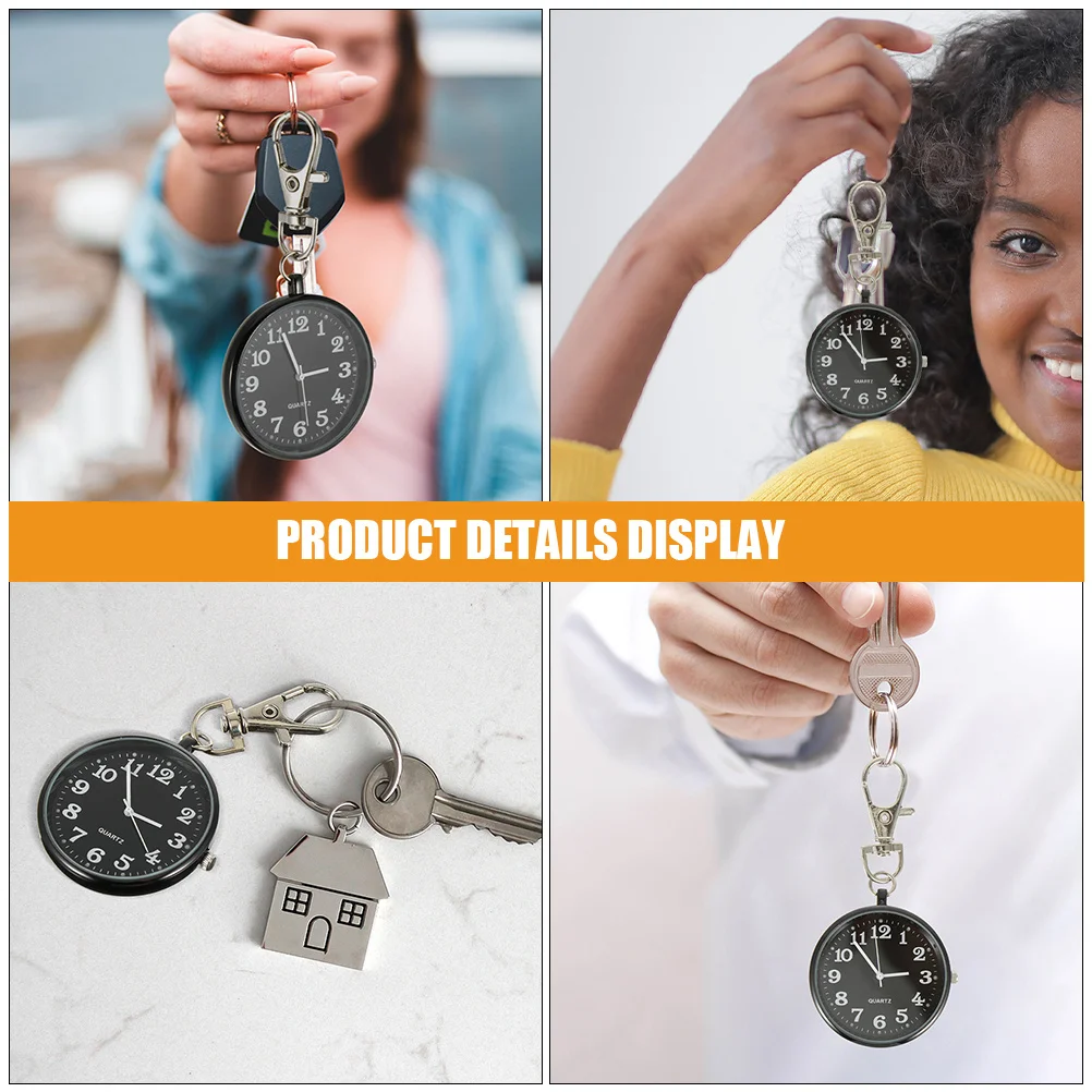 

2Pcs Large Dial Hanging Quartz Pocket Watches Stylish Digital Nurse Watch Keychain Clip for Students Elderly Pocket Watches