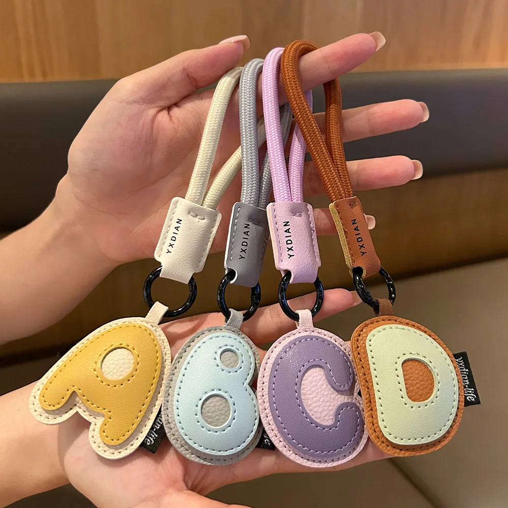 A To Z Leather Initials Keychain Braied Wristband Pendant Keyring for Women Men Car Bag Charms Camera Phone Case Accessories image 4