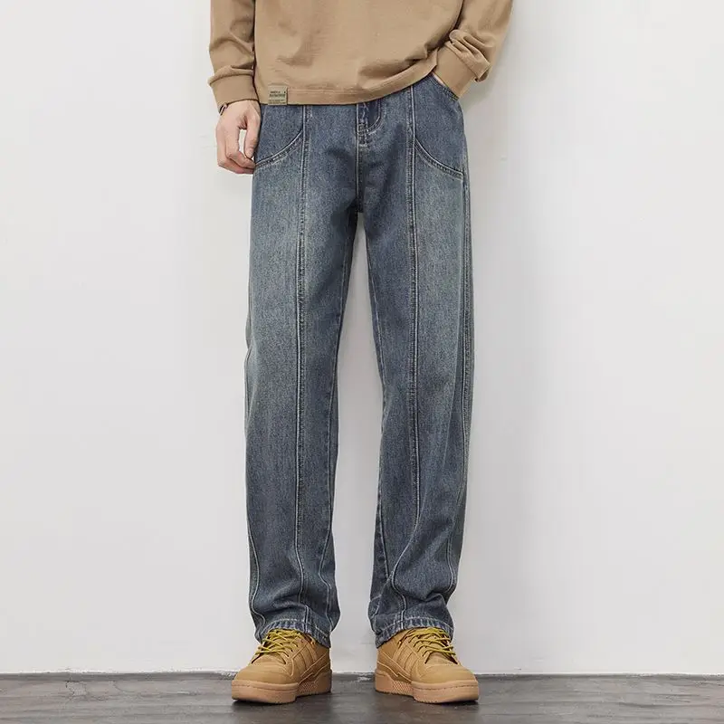 

Tall Men Denim Pants Thick Autumn Winter Stretch Jean Fashion Male Baggy Wide Leg Trouser American Vintage Cargo Jeans Versatile