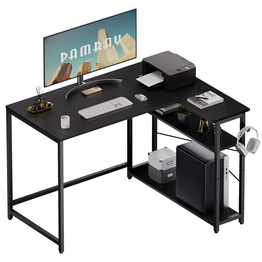 

43 Inch L Shaped Computer Desk With Reversible Si Storage Shelves, Small Corner Desk For Small Space Home Office,Writing Stud