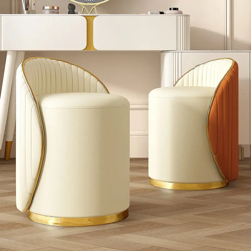 Makeup Stool Light Luxury High-end Home Stool Backrest Girls Bedroom Dresser Chair Manicure Chair Rotating Round Stool