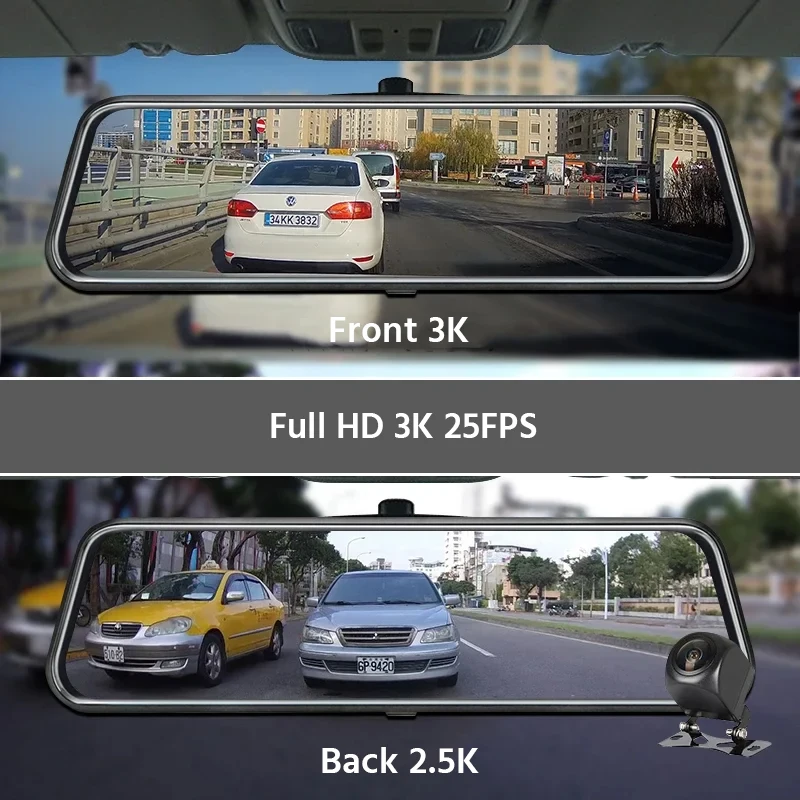E-ACE 3K + 2.5K DVR مرآة ل 10 "Dash Cam مسجل اختياري كاميرا خلفية للرؤية الليلية Hisllicon رقاقة GPS WIFI 24H شاشة ركن السيارة