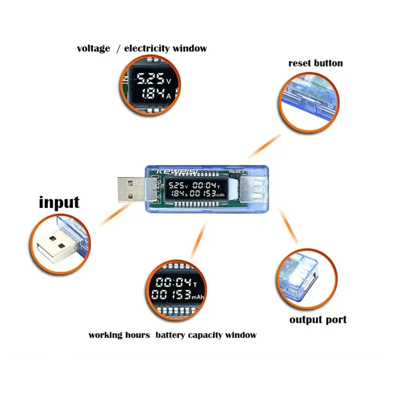 USB Current Voltage Capacity Tester Volt Current Voltage Detect Charger Capacity Tester Meter Mobile Power Detector Battery Test