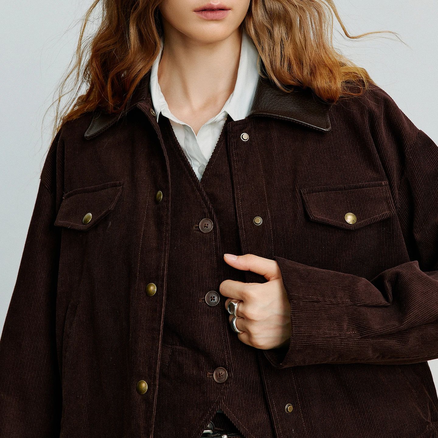 TOYOUTH chaqueta de mujer 2025 otoño nueva colección estilo Lulu pana Retro cuello empalmado abrigo corto suelto