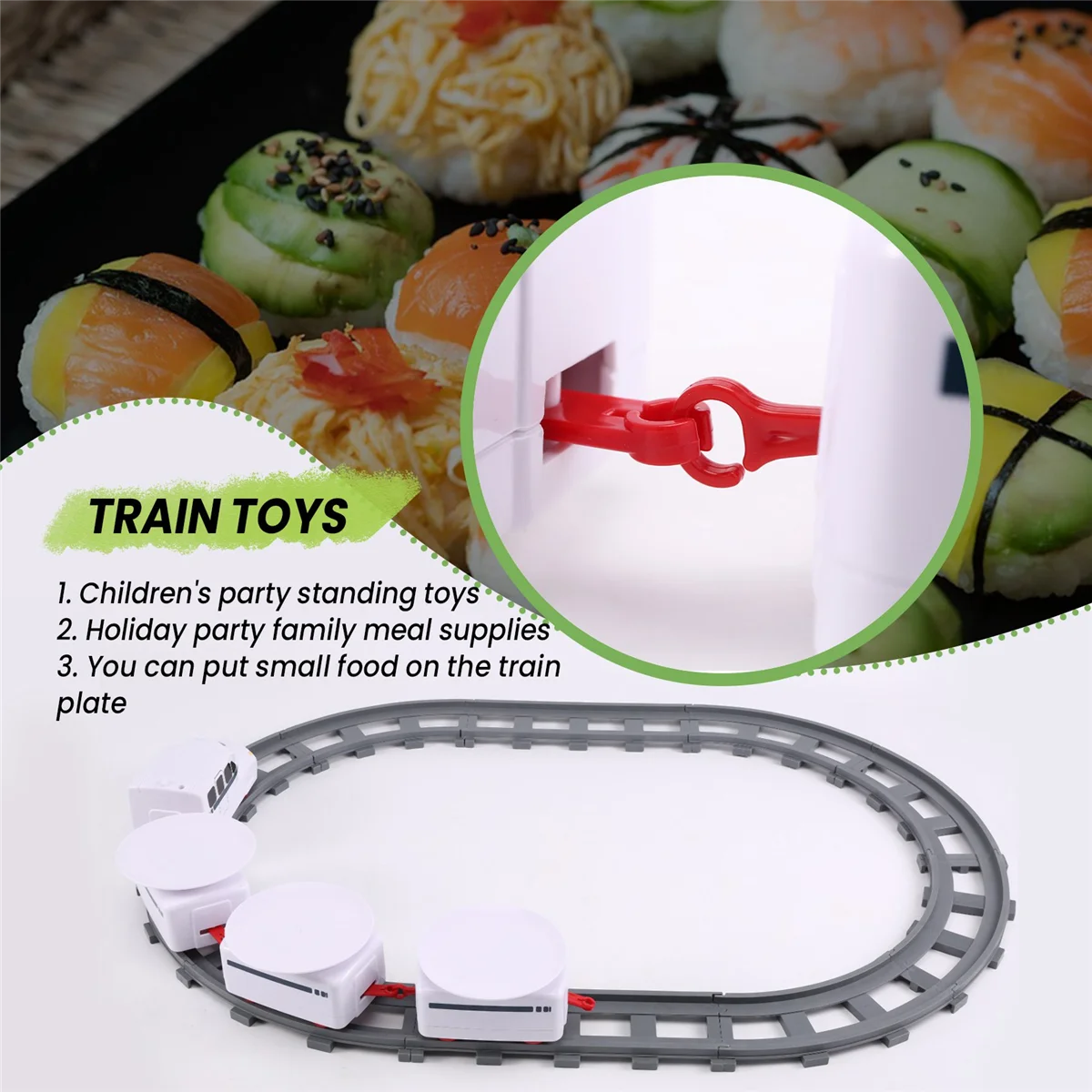 Trem de sushi rotativo, pista de brinquedo, correia transportadora, mesa giratória, conjunto de trem de comida para crianças, faça você mesmo, sushi familiar