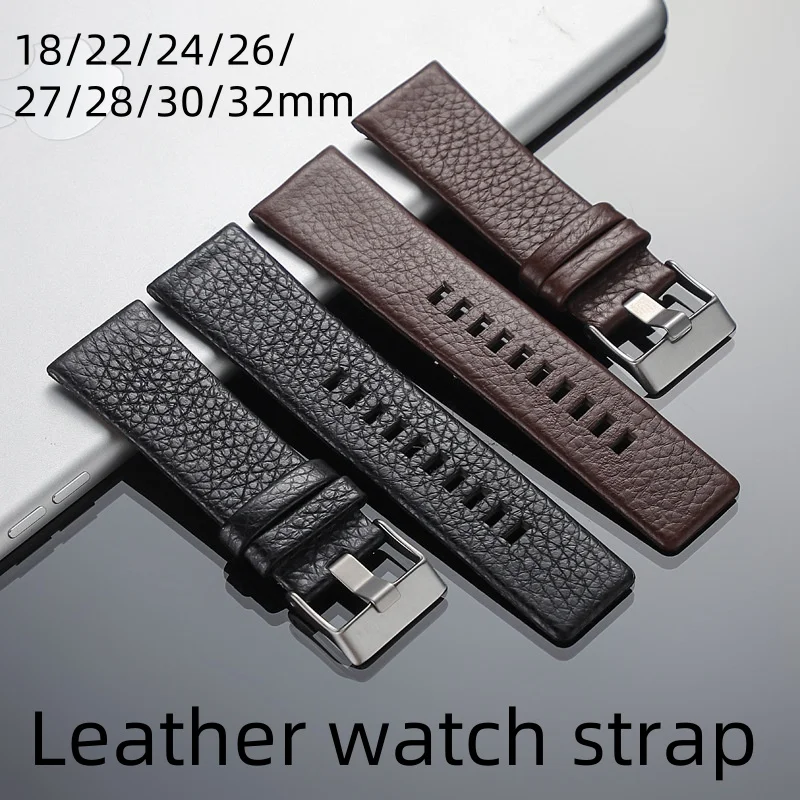 18/22/24/26/27/28/30/32mm Litchi patterned leather watch strap Stainless steel pin buckle for Diesel DZ4323 7312 7314 1657 4318