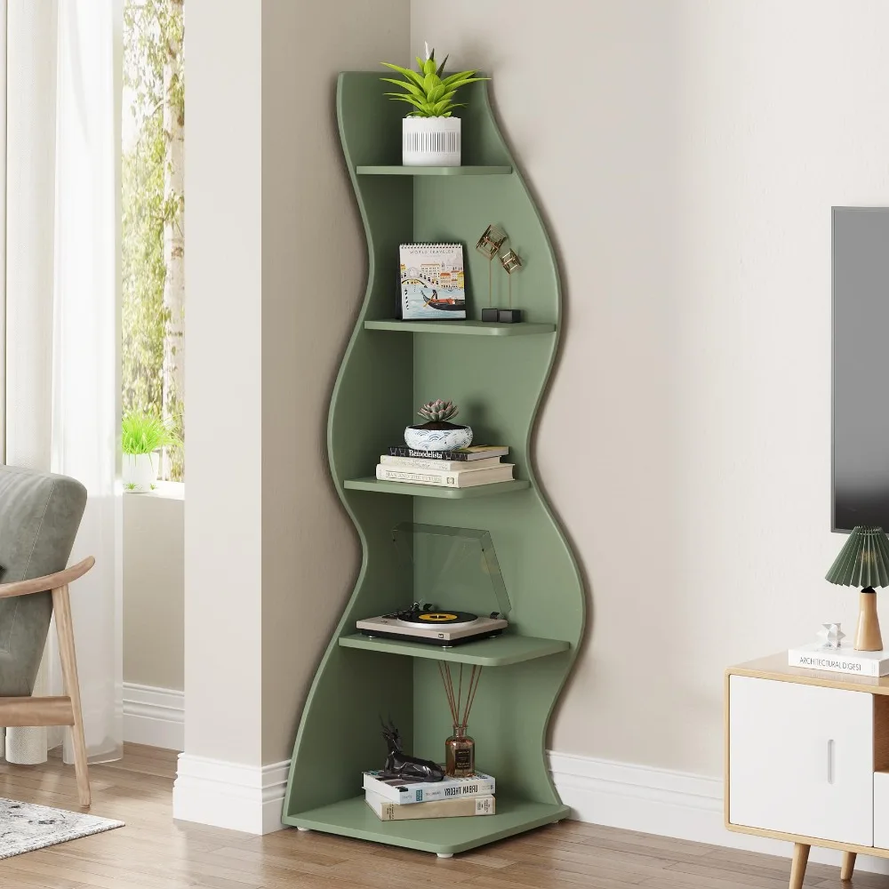 5-Tier Wall Corner Bookshelf, Stylish Corner Small Bookcase, Storage Rack Plant Stand with Unique Shape for Home Office