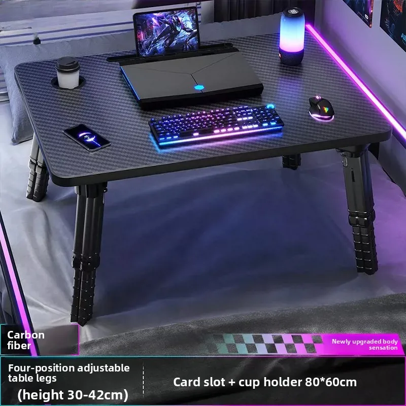 Adjustable Height Carbon Fiber Gaming Bed Desk Foldable Laptop Table for Dormitory Study