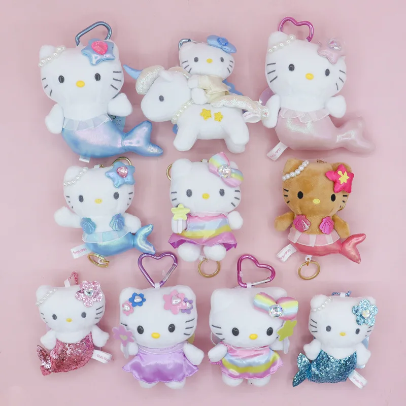 

Kawaii Hello Kitty Mermaid Rainbow Hot Girl Plush Keychain Pendant Cartoon Doll Toy Bag Pendant Gift