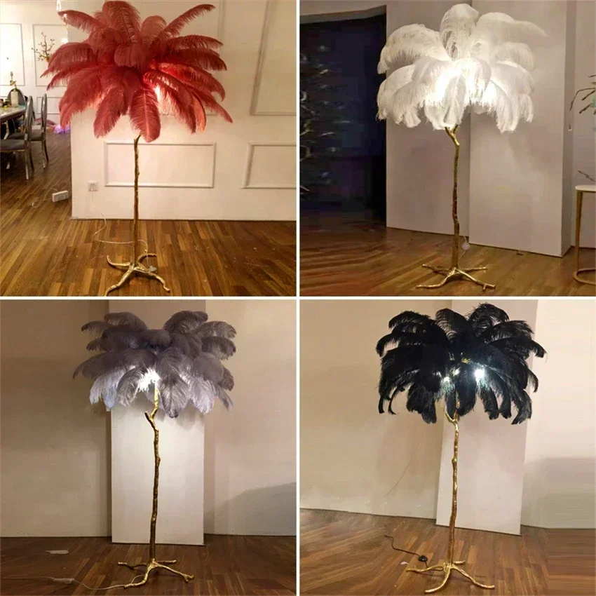 Modern Led Ostrich Feather Floor Lamps Hotel Living Room Hair Floor Light Standing Lamp Lampadaire De Salon Lighting