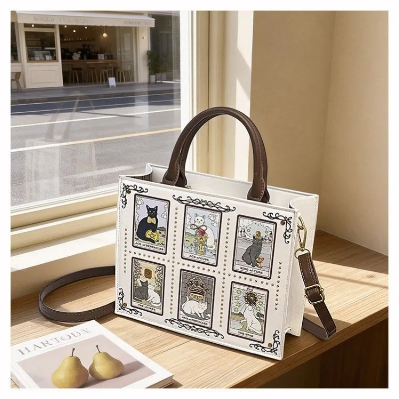 

High-end Fashion Summer New Handbag With Delicate Embroidery Cat Printing Multi-layer Storage Woman Tote Bag For Dating & Daily
