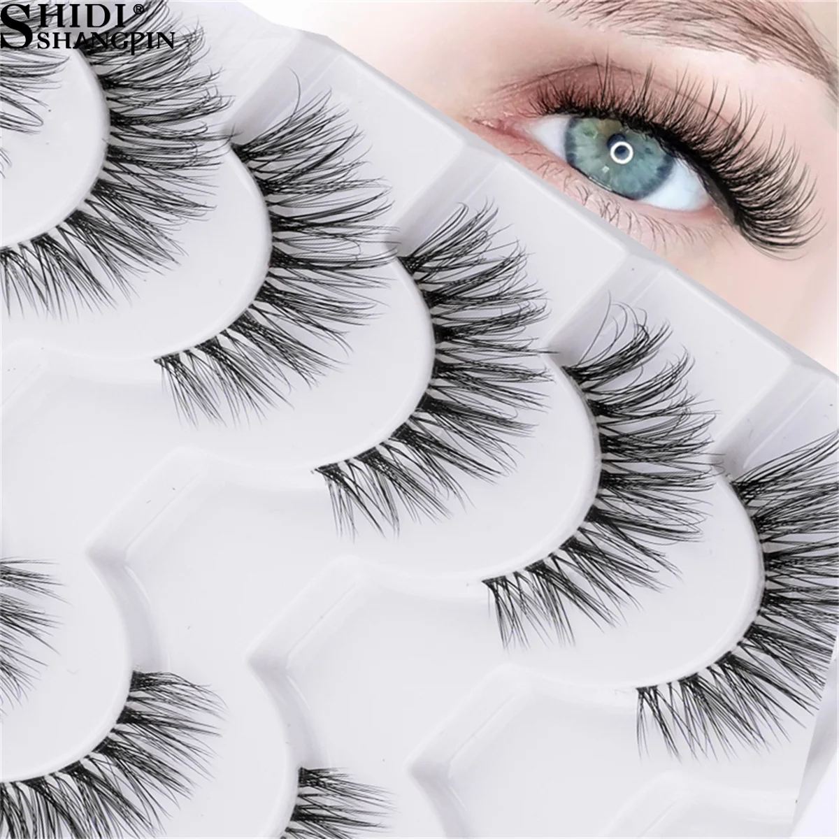 SHIDISHANGPIN 3/10 ペア 3D ミンクフェイク Cils セグメント化されたうっすらソフトつけまつげエクステンションクリアバンドナチュラルルックアイメイク