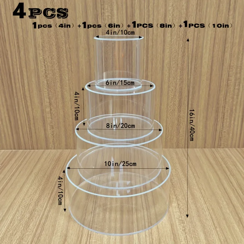 4 Pack Acrylic Cake Dessert Stands Set Transparent Fillable Cake Stand for Dessert Table Birthday Wedding Holiday Party Displays