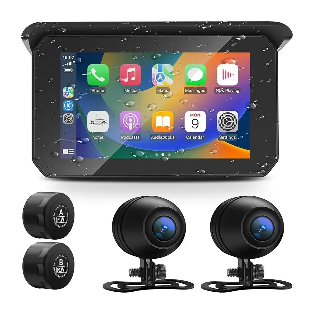 KARADAR T65 Nieuwe 5-inch draagbare motorfiets Carplay Draadloze Android Auto Carplay voor motorfiets met bandenspanning en GPS