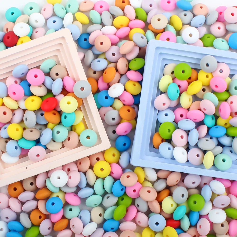 50pcs/lot 12mm Lentil Beads Baby Silicone Spacer Beads DIY Pacifier Chain Teething Toy Newborn Nursing Accessories Food Grade