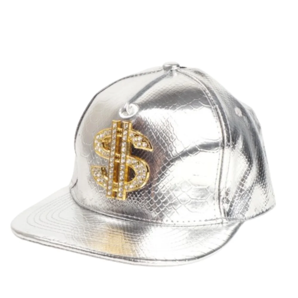 Unisex Dollar Style Baseball Caps Adjustable Flat Brim Hip-hop Hats Fashion PU Leather Snapback Hats for Male Female