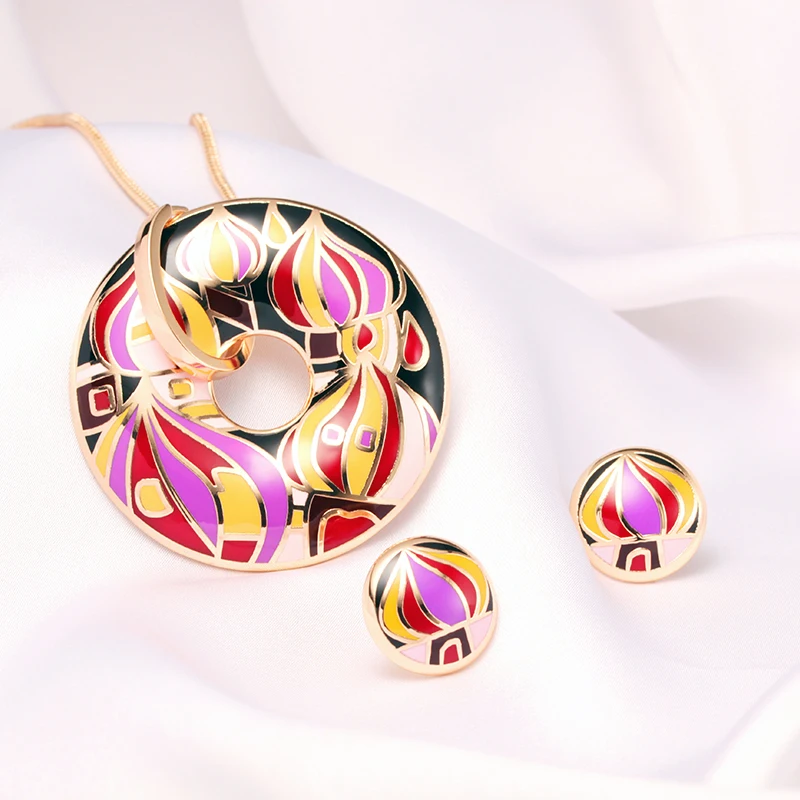 Newest Fashion Vintage Jewelry Sets Bohemian Necklace Earrings Set Enamel Necklace Earrings