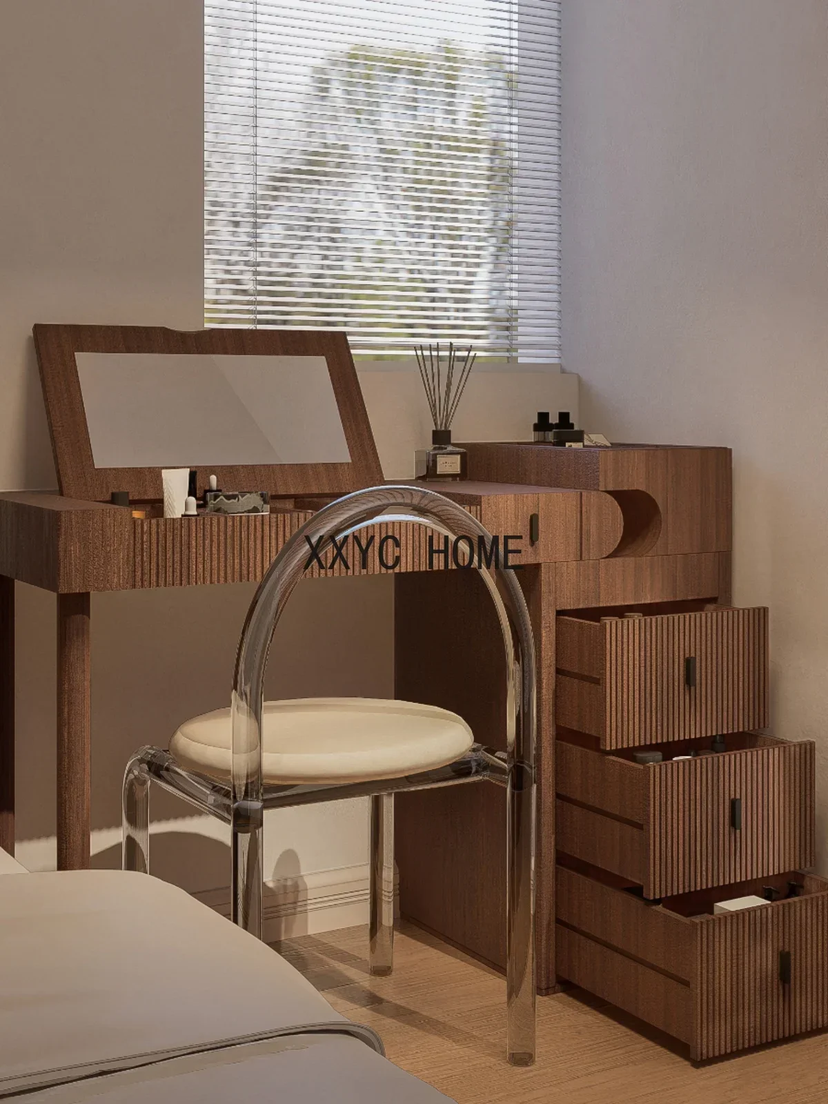 Nordic solid wood chest, dresser, integrated makeup table, storage cabinet