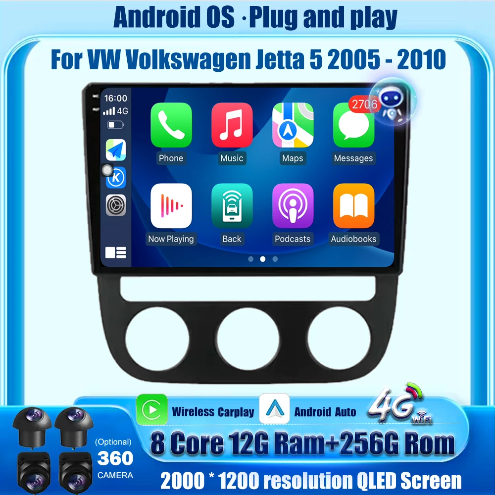 

Автомобильный радиоприемник с экраном QLED, GPS-навигацией, мультимедийный плеер для VW Volkswagen Jetta 5 2005-2010 Android Auto Carplay BT DSP 4G WIFI