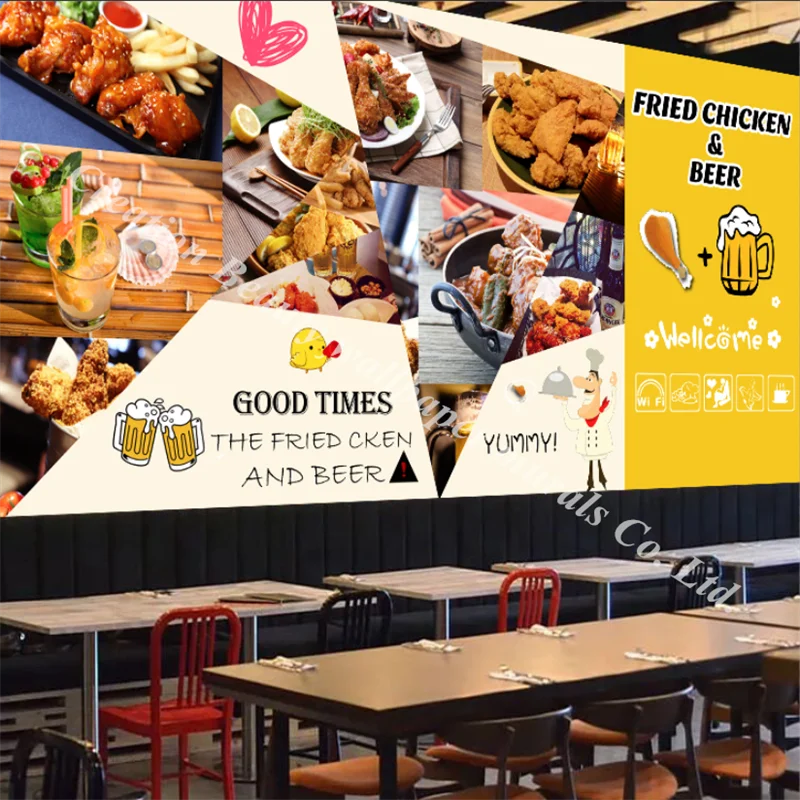 Custom Fried Chicken Beer Wallpaper Mural Fast Food Restaurant Snack Shop Bar Backdrop Wall Paper Papel Tapiz Papel De Parede