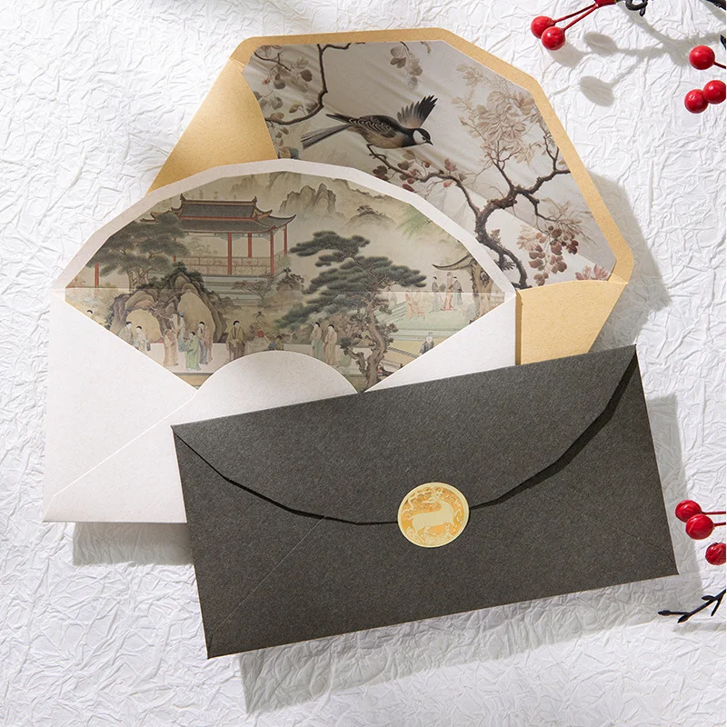 5pcs Exquisite Vintage Envelopes Classic Chinese Style Artistic Envelopes for Letters Wedding Invitation