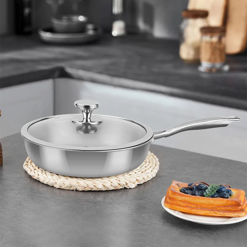 27.5cm Pure Titanium Composite Flat-bottom Frying Pan Offers With Glass Lid,Non-stick Wok For Home,Camping And Picnics,Cookware