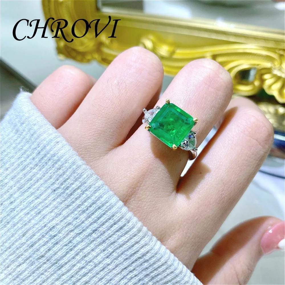Fashion 925 Sterling Silver Ring with Green Stone, Simple Princess Green Diamond Two-Tone Women’s Ring