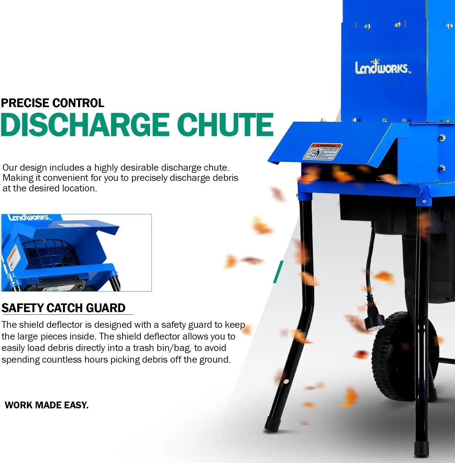 آلة تقطيع أوراق الشجر الكهربائية من Landworks - 15-AMP، 1800 وات، هيكل فولاذي، شفرات مقاس 11 بوصة 27.9 سم، 0.5 بوصة (تقريبًا. 1.3 سم)