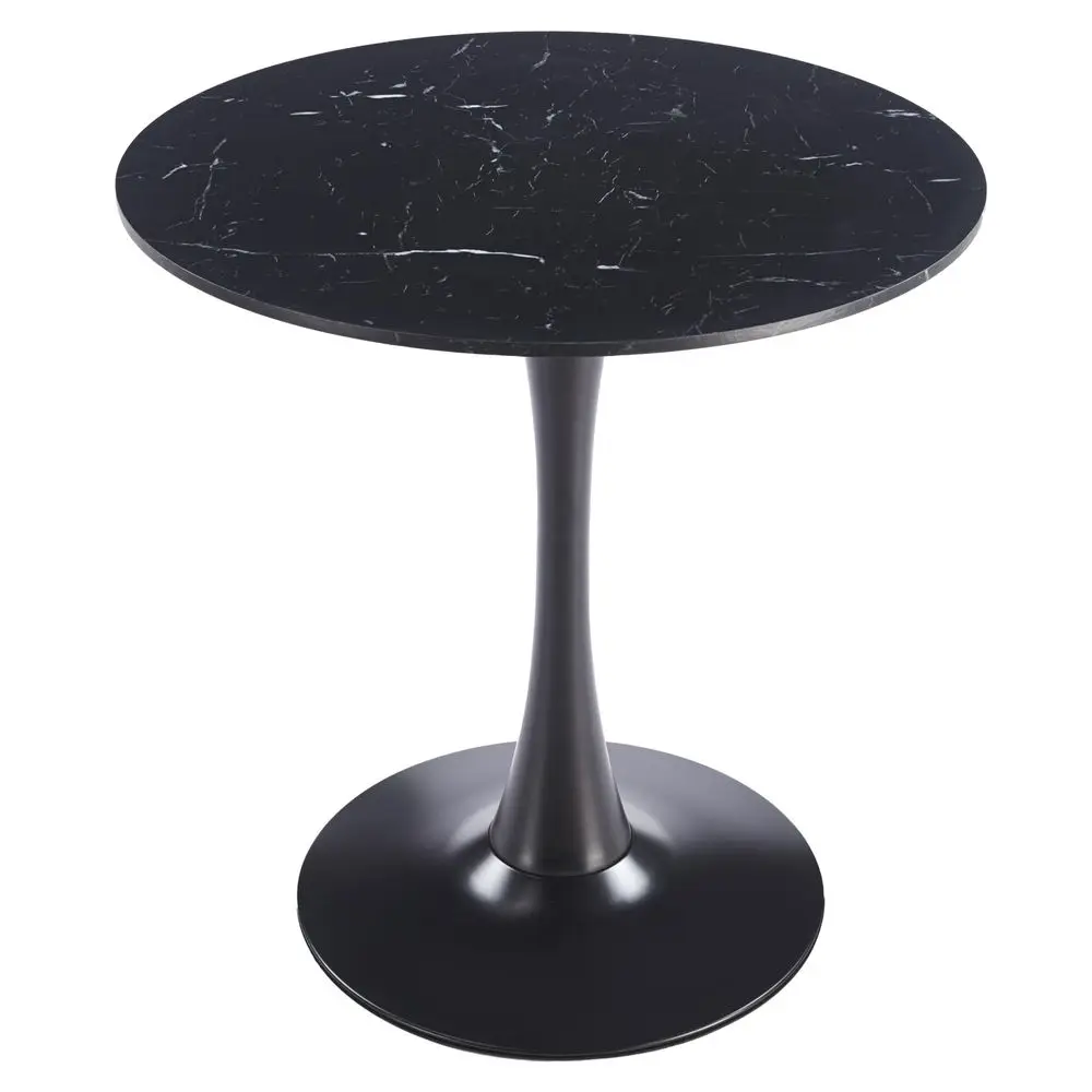 

Bristol 35 Wide Round Dining Table Bivel Design MDF Wood Top and Black Stainless Steel Pedestal Base Accent Table MidCentury Ca