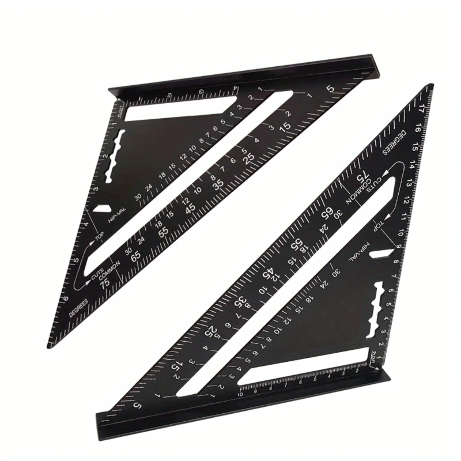 Multifunctional 7 Inches Metric Imperial Black Aluminum Triangle Ruler, 90 Degree 45 Degree Right Angle, Woodworking Right Angle