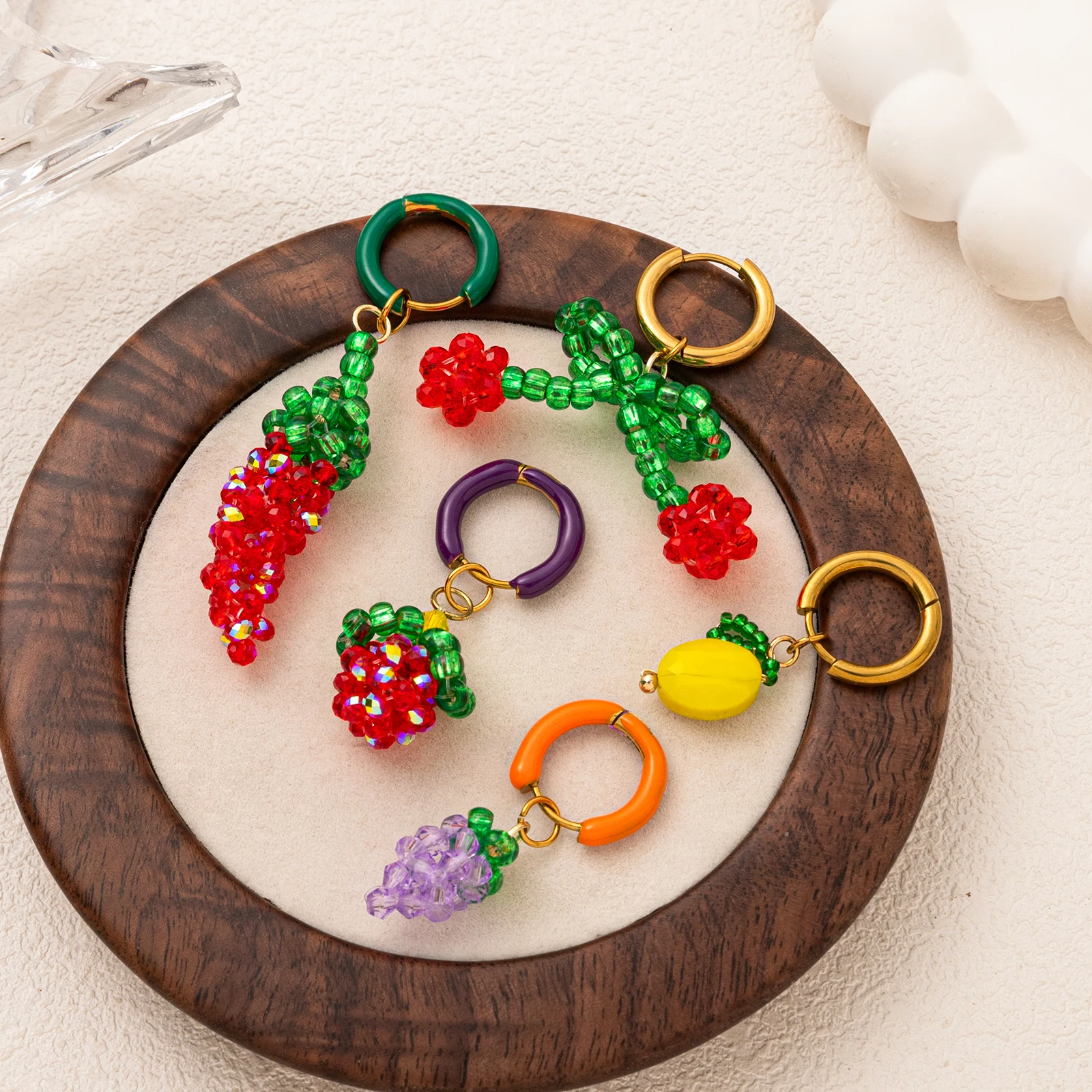 

1pc stainless steel colored fruit series cherry chili earrings earrings with gold plating and color preservation