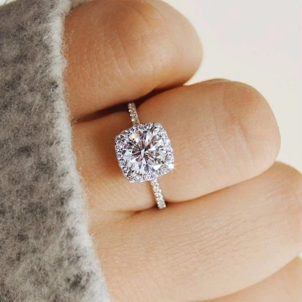 Women's Silver Color Oval Pear Cut Wedding Ring, Luxury