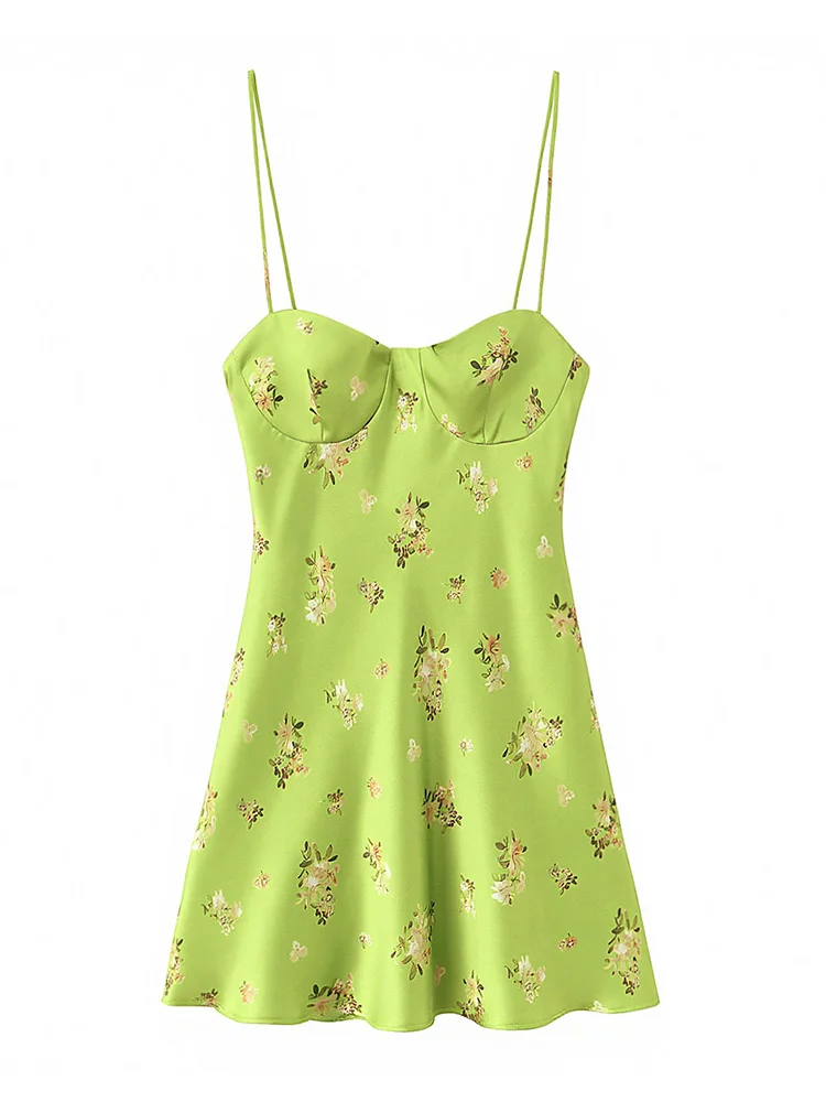 

Женское летнее платье HH 2026: Новое, свежее, зеленое, с цветочным принтом, на молнии, мини, на тонких бретельках, из шелковистого атласа, приталенное, А-силуэт, для вечеринок