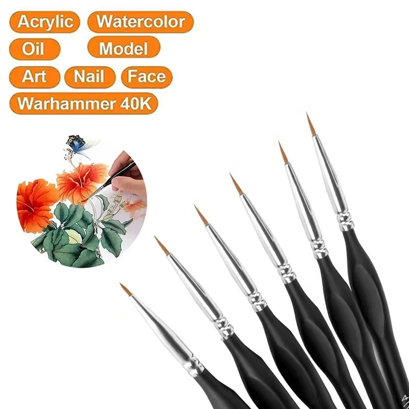0.6cm Fine Tip Paint Brush Premium Miniature Detail Brush Mini Paint Brush Set For Acrylic Watercolor Oil Detail Paint Brush Set