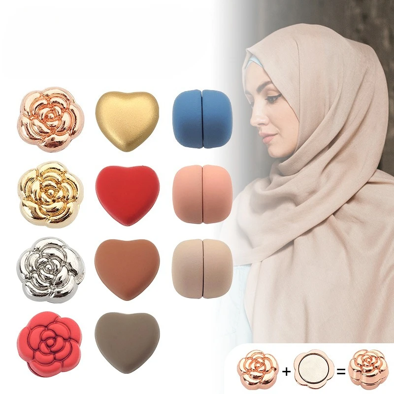 Magnetic Hijab Clip Safe Muslim Scarf Brooch Snap Button Luxury No Hole Pins Brooch Magnet for Women Girl Garment Accessories