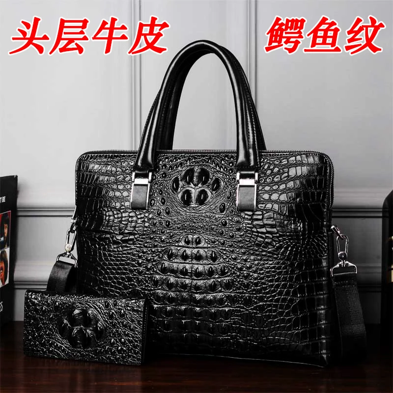 Neue Echte Krokodil Gemusterte Aktentasche Herren Handtasche Top Schicht Rindsleder Schulter Business Tasche Reinem Leder Casual Männer Aktentasche