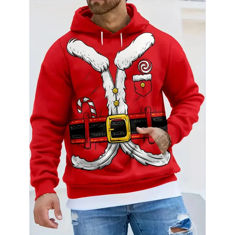 

Men's Hooded Hoodies 3D Prints Christmas Santa Claus Sweatshirt Drawstring Long Sleeve Streetwear Christmas Novelty Apparel