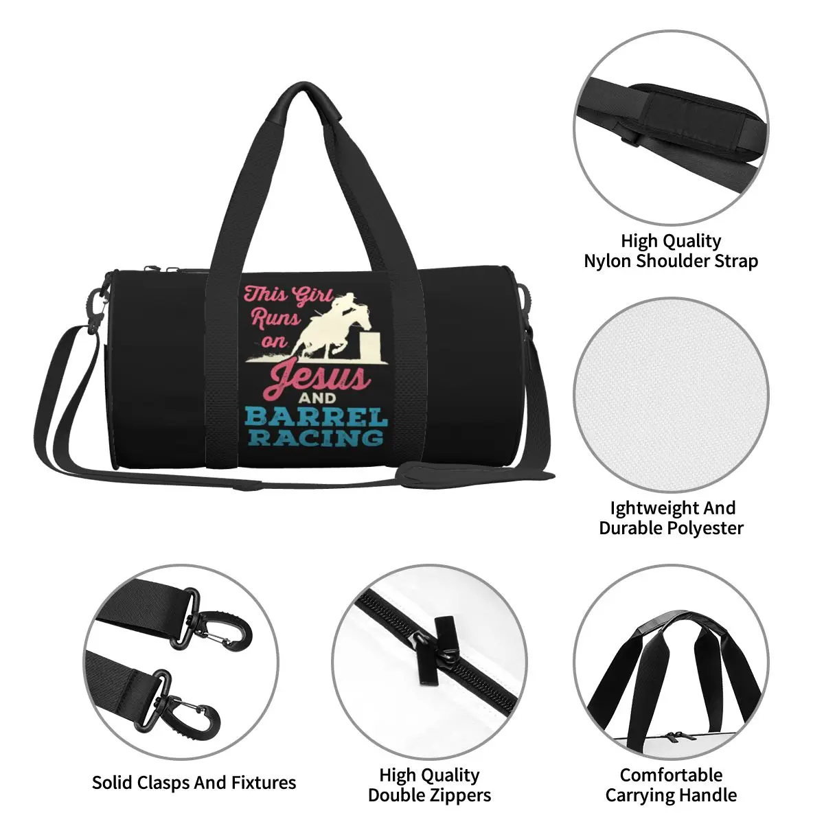 This Girl Runs On Jesus Barrel Racing Gym Bag Fun Training Sports Bags Men Large Capacity Cute Fitness Bag Waterproof Handbags