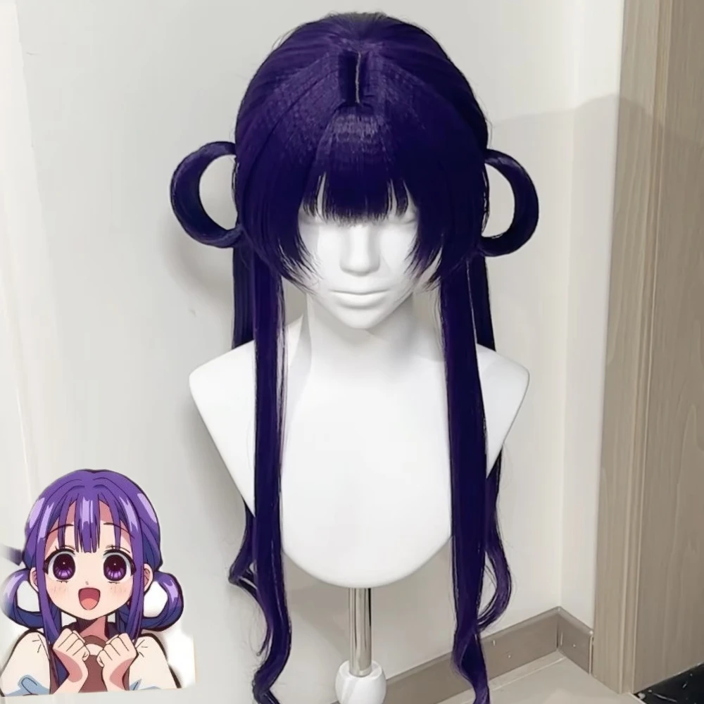 Aoi Akane Cosplay Wig Purple Wig with Curly Long Sideburns Rose Net Cap Heat Resistant Synthetic Fiber Wig for Halloween Party