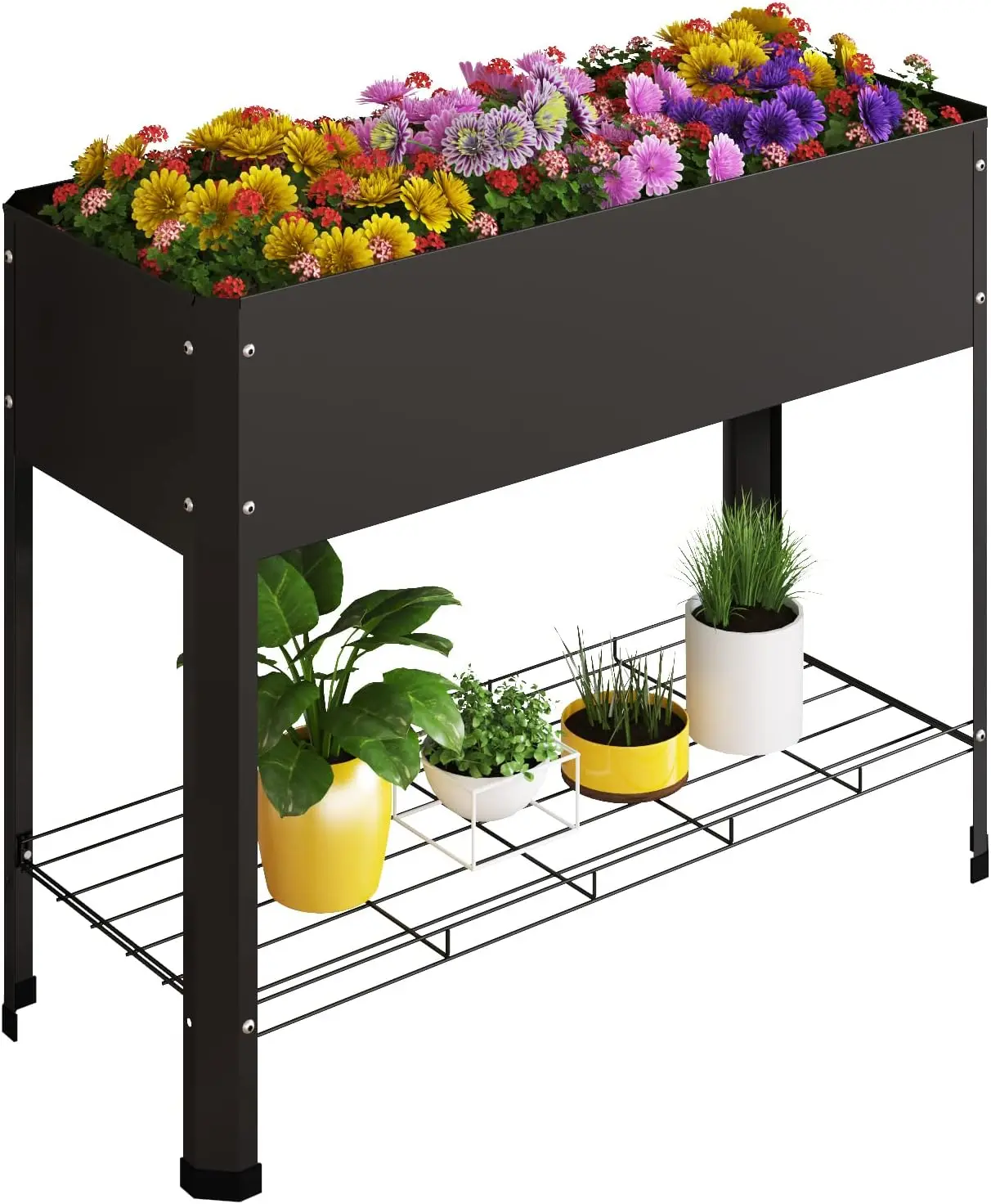

Поднятая садовая кровать со съемными ножками. Приподнятый металлический ящик для цветов для выращивания свежих трав, овощей, цветов, суккулентов и других Pl.