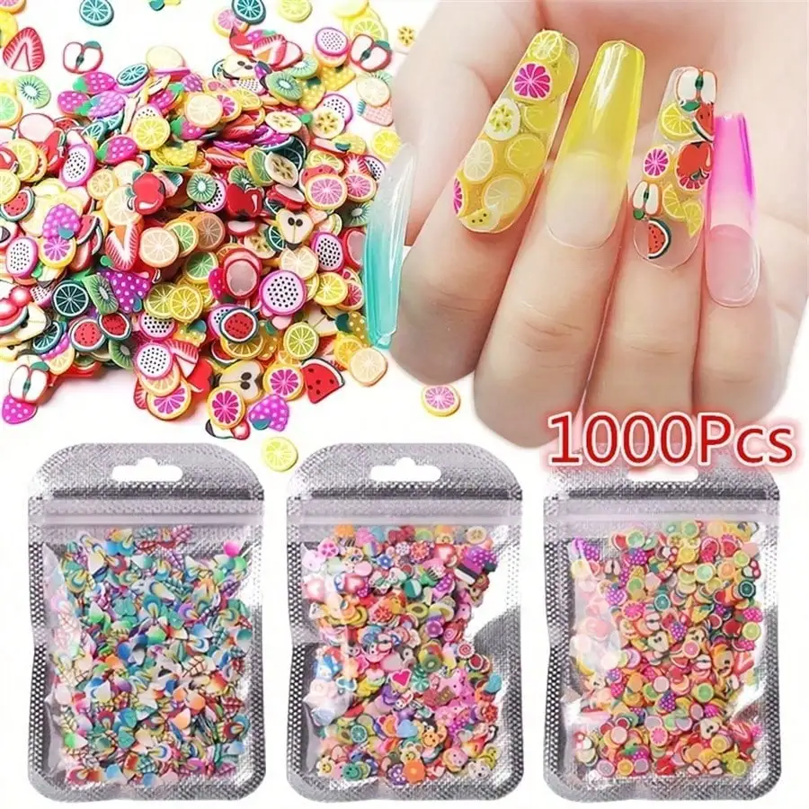 

1000pcs/pack 5mm Fimo Nail Art 3D Fruit Heart Tiny Slices Polymer Clay DIY Nail Sticker Decoration Sticker, nail plate