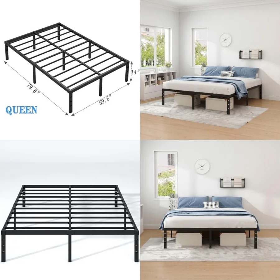 

Metal Bed Frame, Size Bed Frame with Storage Space, Heavy Duty Sturdy Mattress Foundation, Easy Assembly, No Box Sprg Needed, B